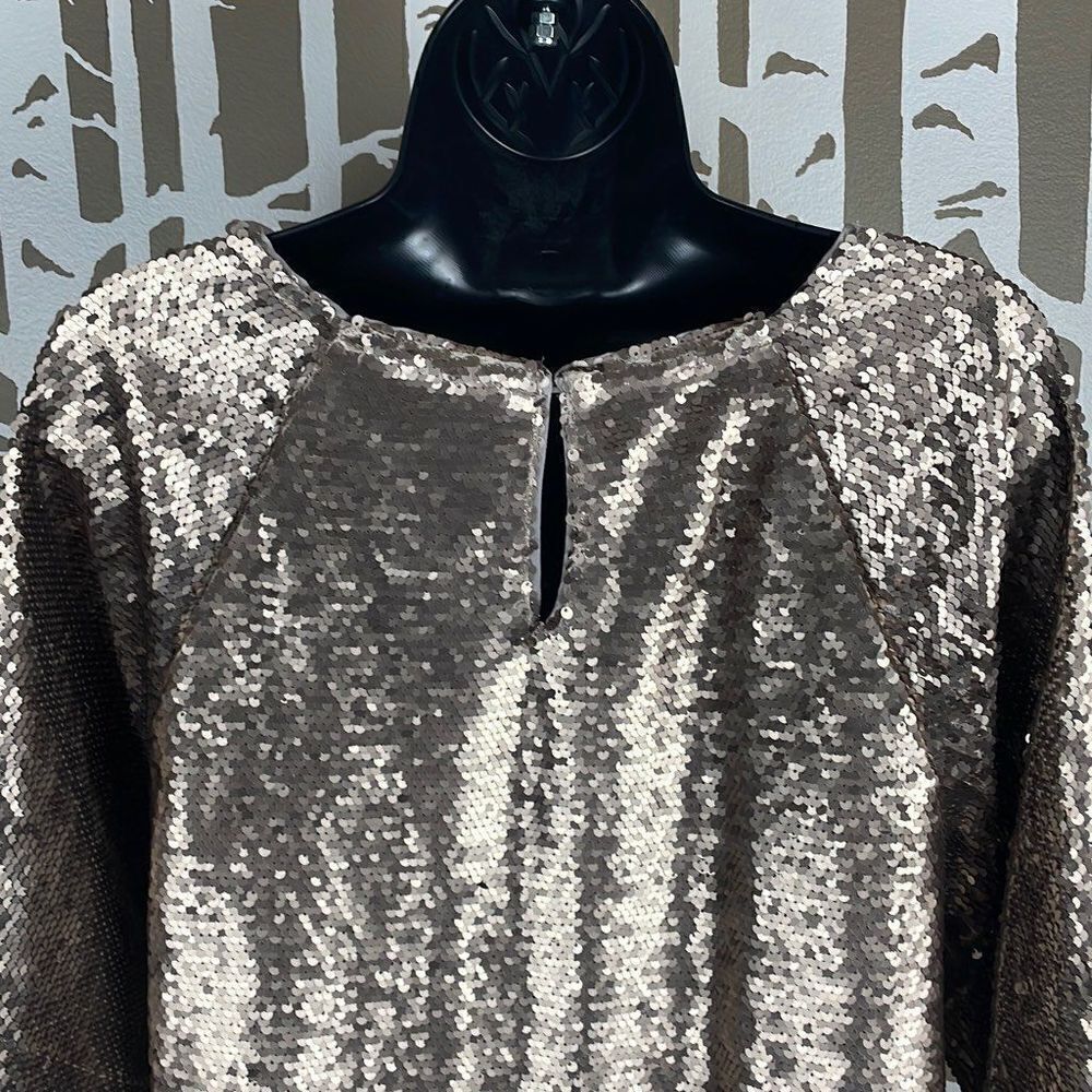 Skies Are Blue Gold Paillette Sequin Half Sleeve Top sz M - Picture 5 of 8